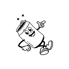 Vector illustration Retro Soda can mascot. Cute character in trendy retro 60s 70s cartoon style.