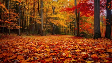 Vibrant fall foliage in a forested area