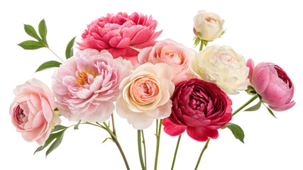 Fototapeta premium Pink and Red Peony and Ranunculus Bouquet, Isolated on Transparent Background, Floral Arrangement, Spring Flowers, Peonies, Ranunculus, Bouquet
