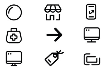 Minimalist Black Line Vector Icons Set for UI and UX Design