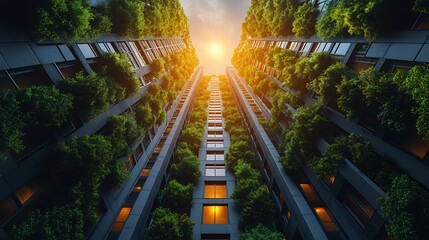 Green City, Vertical Gardens, Sunset, Sustainability, Eco-Architecture