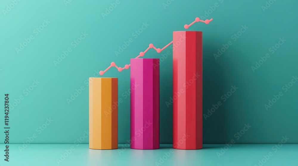 Poster a colorful bar graph showcasing growth with three ascending bars against a teal background, emphasiz