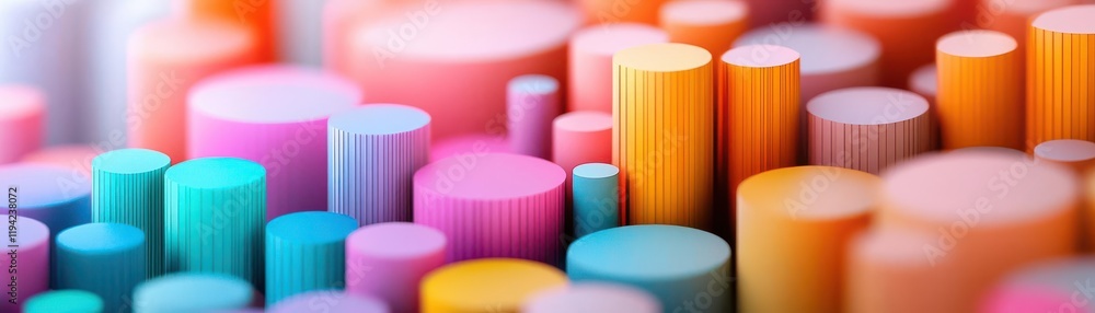 Poster a vibrant array of colorful cylindrical shapes creates a visually striking pattern, evoking a playfu