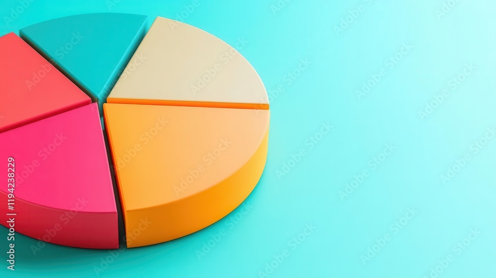 Poster a colorful pie chart on a light blue background, displaying segmented sections in vibrant colors.
