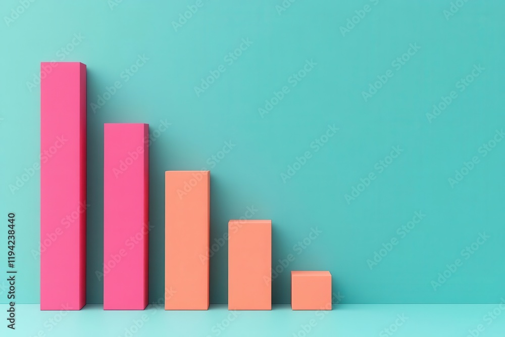Poster a colorful bar chart displaying varying heights against a turquoise background, illustrating data tr