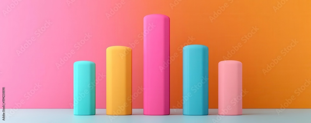 Poster a vibrant display of cylindrical shapes in various colors against a contrasting backdrop, creating a