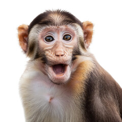 Excited monkey with wide eyes, isolated on a white background.