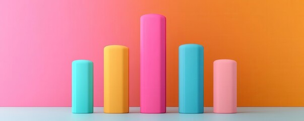A vibrant display of cylindrical shapes in various colors against a contrasting backdrop, creating a modern and playful visual effect.