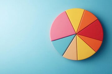Obraz premium A colorful pie chart sits on a blue background, showcasing distinct segments in vibrant hues.