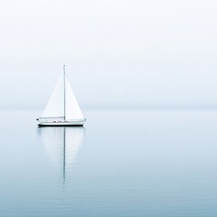 Fototapeta premium Serene Sailboat on Calm Waters Peaceful Morning Mist