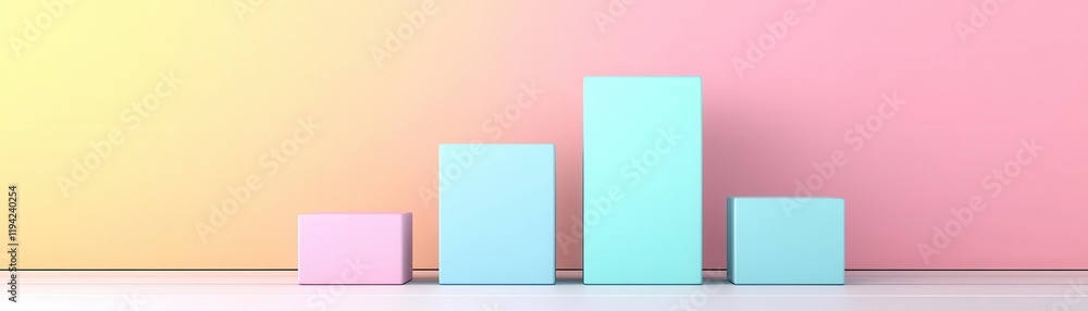 Poster a minimalist display of pastel-colored bars arranged in ascending order, set against a soft gradient