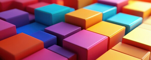 Obraz premium A vibrant array of colorful, geometric blocks arranged in a playful pattern, showcasing a blend of shapes and hues.
