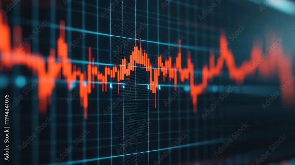 Poster a vibrant waveform graph shows fluctuating audio signals, highlighting peaks and troughs with a stri