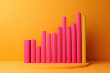 Obraz premium A vibrant bar graph visualizes data with pink and yellow columns against an orange background, symbolizing growth and progress.