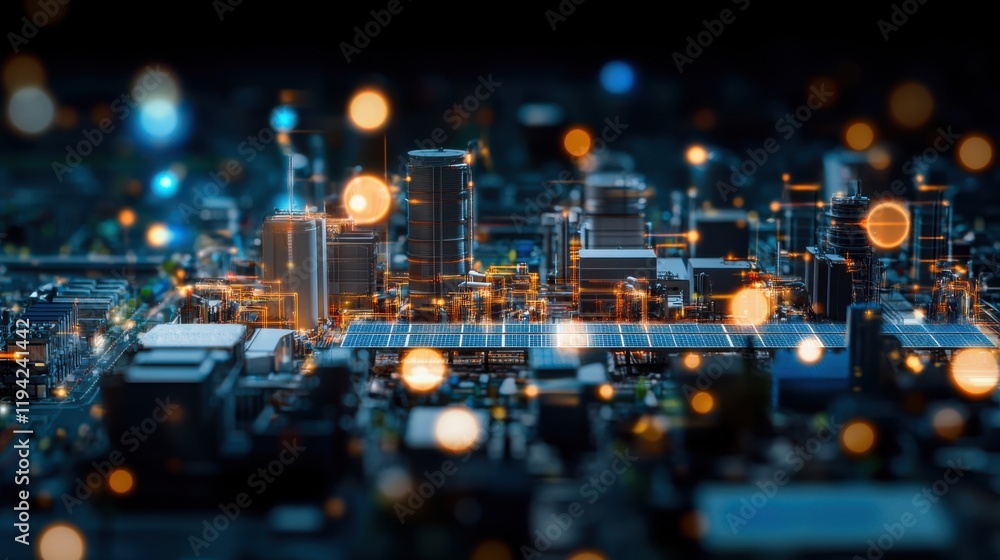 Poster a futuristic cityscape illuminated with glowing circuits, showcasing a blend of technology and urban