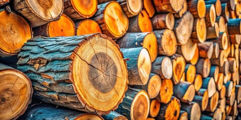 Fototapeta premium Minimalist Photography: Rustic Tree Stump and Timber Stack
