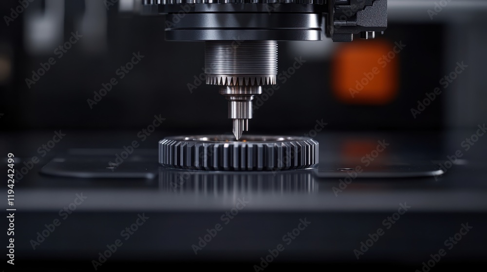 Poster a close-up of a cnc machine working on a metal gear, showcasing precision engineering and advanced m