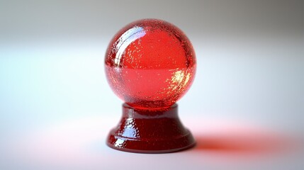 Red glass sphere on dark red base.