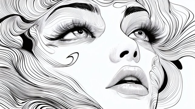 Abstract Line Drawing of a Womans Face and Hair