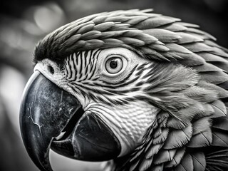 Obraz premium Monochrome Parrot Portrait: Close-up of Beak and Eye