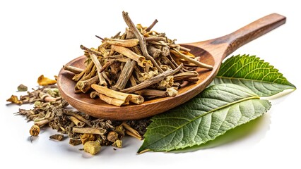 Muira Puama Herbal Tea: Dried Plant, Natural Potency Wood, Medicinal Benefits, White Background