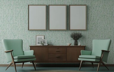 Fototapeta premium Mid-century modern living room interior design mockup