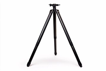 Isolated on white, this professional studio shot features a sleek, adjustable tripod with a premium camera setup, showcasing optimal lighting and clean lines for photography.