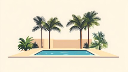 Fototapeta premium Resort swimming pool surrounded by palm trees and tropical paradise