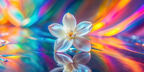 Neon Jasmine Flower Macro: Holographic Minimalist Photography with Copy Space