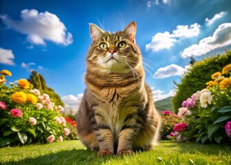 Overweight Tabby Cat Enjoying Outdoor Drone Viewpoint