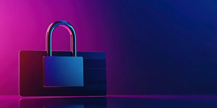 Secure Online Payment Cyber Security Padlock Credit Card Protection Neon Light