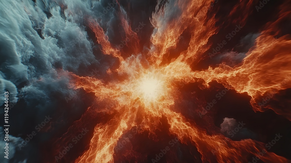 Sticker fiery cosmic nebula exploding with intense energy