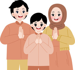 muslim family greeting and celebrating eid mubarak