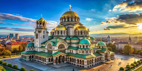 Obraz premium Panoramic View of Sofia's Nevsky Cathedral, Bulgaria