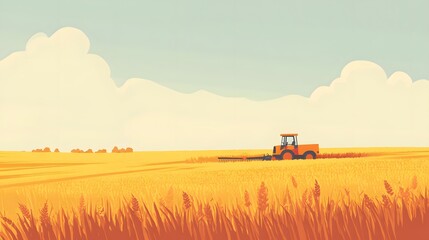 Fototapeta premium A combine harvester working in a scenic rural field with a farmer nearby on a summer day