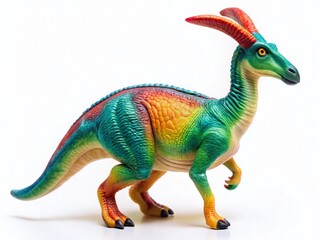 Obraz premium Parasaurolophus Dinosaur Toy Model Close-up Product Shot on White Background