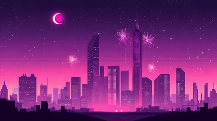 Fototapeta premium City skyline silhouette during sunset with skyscrapers and urban landmarks in a vibrant sky background