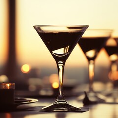 Romantic Sunset Cocktail Hour Elegant Drinks Glasses Wine