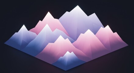 Abstract geometric mountains with soft gradient in pastel colors on dark background