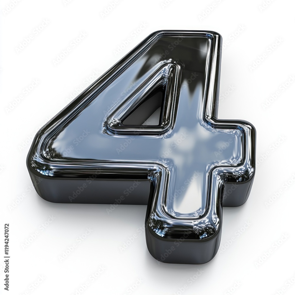 Poster chrome number four: a 3d render of a shiny number