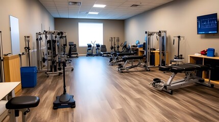 Fototapeta premium Modern rehabilitation facility equipment with advanced technology aiding physical therapy and recovery, showcasing innovative healthcare solutions for patient mobility and wellness