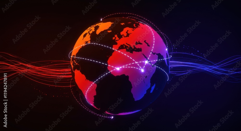 Poster global network connectivity: futuristic visualization of digital world communication