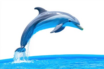 Fototapeta premium Dolphin Leaping Graceful Aquatic Mammal Ocean Animal Wildlife Blue Water Splashing Summer Fun Energy Nature
