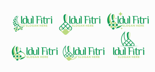 Collection of logos for Eid al-Fitr, Islamic holidays with a ketupat concept, Vector.