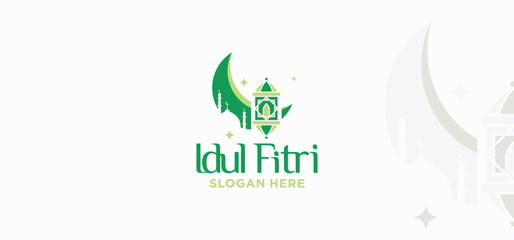 Collection of logos for Eid al-Fitr, Islamic holidays with a ketupat concept, Vector.