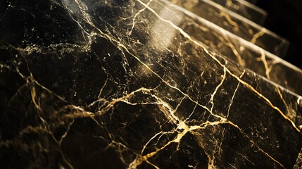 Black Marble Staircase With Golden Veins
