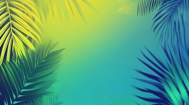 A bold tropical gradient background.featuring vibrant greens, blues, and yellows.highlighting the energy of a tropical paradise.Ideal for travel promotions, summer events, and exotic designs