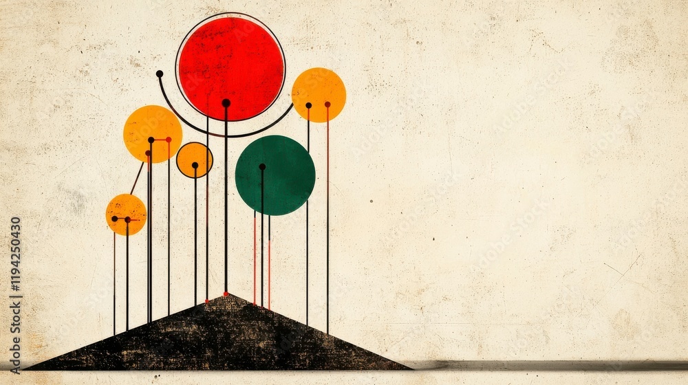 Aufkleber abstract minimalist art with colorful circles on a textured background resembling a modern landscape