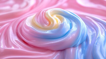 A glossy candy-like surface with swirling pastel colors