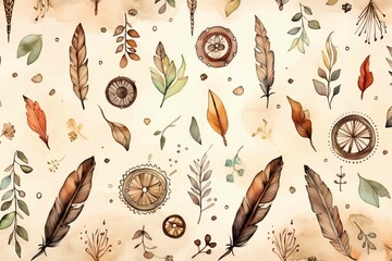 seamless pattern of fossilized seashells, corals, and ammonites in earthy tones for natural textures and paleontology-inspired designs
